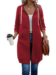 Women’s Long Zip Hoodie – Cozy Casual Tunic Jacket with Pockets