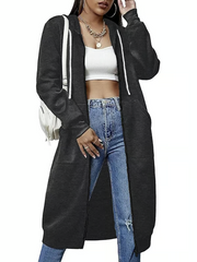 Women’s Long Zip Hoodie – Cozy Casual Tunic Jacket with Pockets