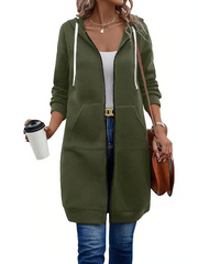 Women’s Long Zip Hoodie – Cozy Casual Tunic Jacket with Pockets
